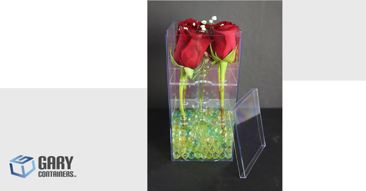wedding flowers in a plastic box with inset