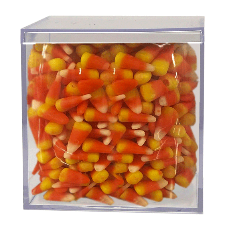 candy corn in rigid plastic food safe box